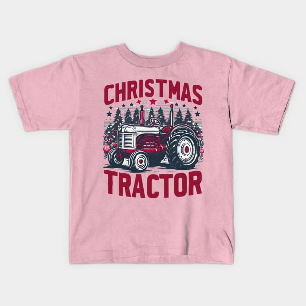 Festive Farming Joy Christmas Tractor Edition Kids T-Shirt by AlephArt